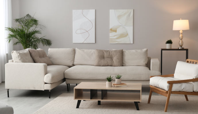 Clean sectional sofa in a living room 