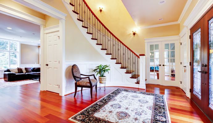 A living room with hardwood floor