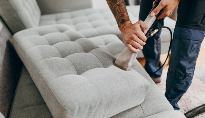 Professional cleaning a sectional sofa