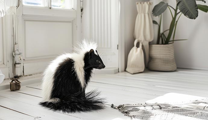 Skunk on white floor