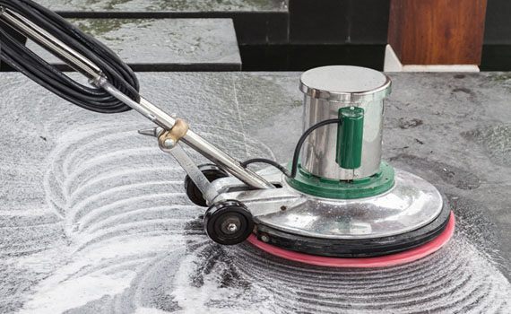 floor cleaning with rotary floor scrubber