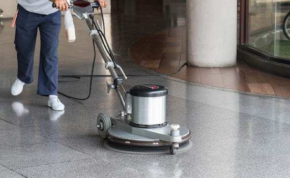 stone floor cleaning with disk machine