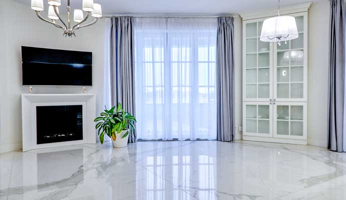 Clean marble floor in a living room area