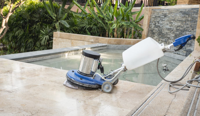Stone floor cleaning with cleaning machine